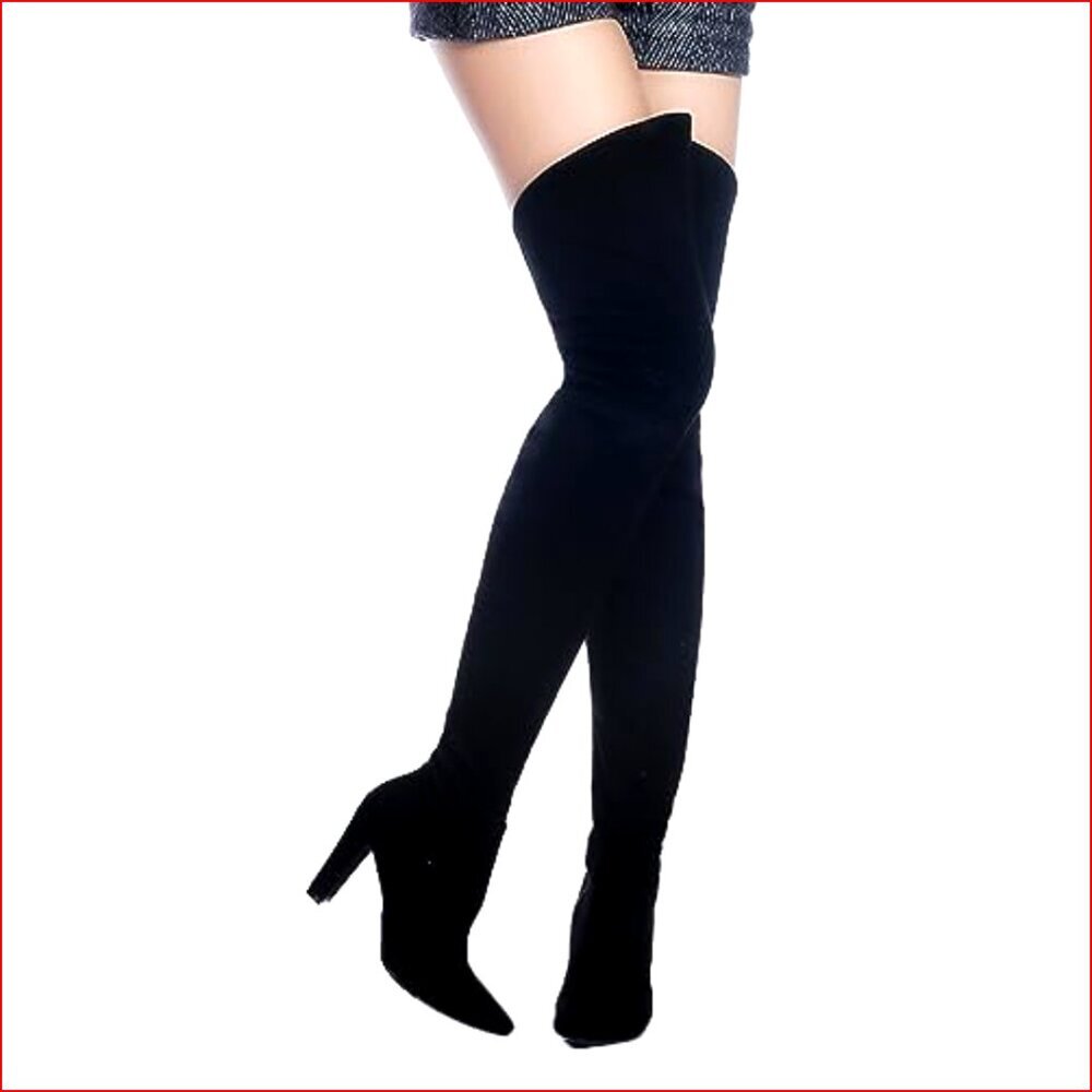 Stretch Suede Over The Knee Boots with Chunky Heel - Picture 3 of 6